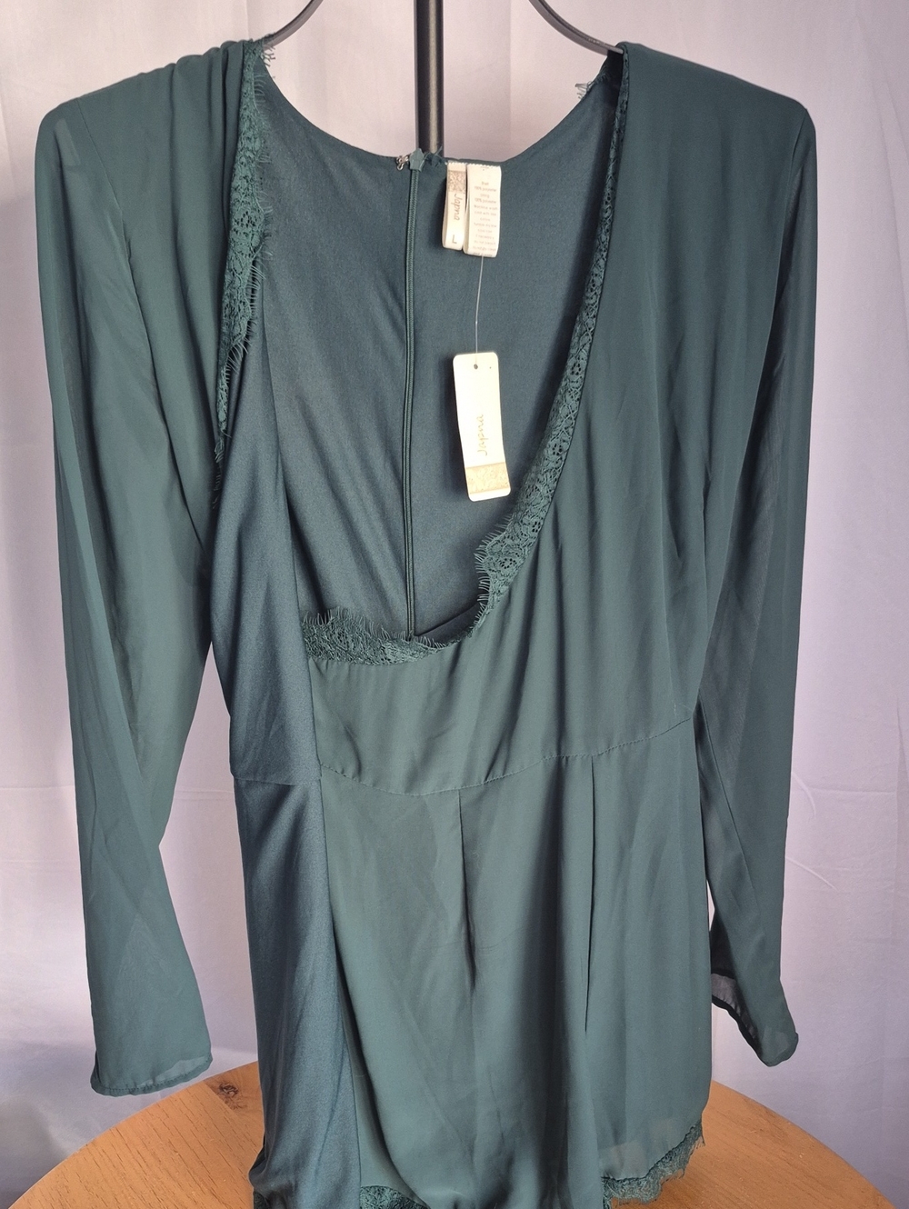 Japna Teal Lace-Trim Long Sleeve Chemise
